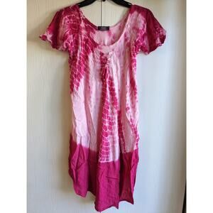 Y2K Ocean Breeze Women's Pink Tie Dyed Round Neck Short Sleeve Mini Dress OS